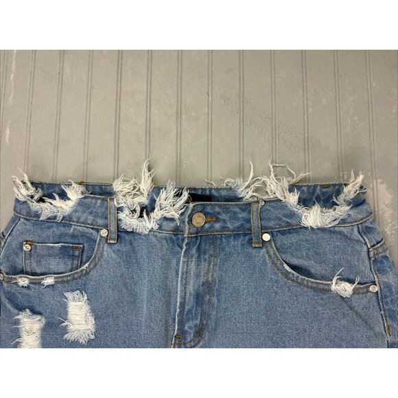 Misguided Size 10 Women Skirt Denim Jean Knee Length Distress Light Wash… - Picture 3 of 5